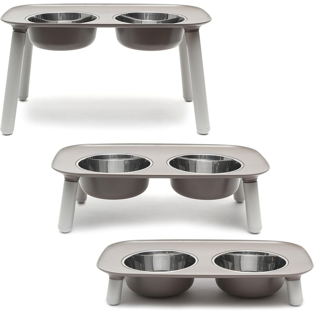 image:imageMessy Mutts Elevated Double Feeder with Stainless Bowls Adjustable Height 3 5 or 10 Adjustable Standing Feeder for Dogs 5 Cups per Bowl Dark GreyDark Grey