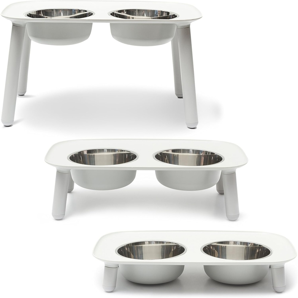 image:imageMessy Mutts Elevated Double Feeder with Stainless Bowls Adjustable Height 3 5 or 10 Adjustable Standing Feeder for Dogs 5 Cups per Bowl Dark GreyLight Grey