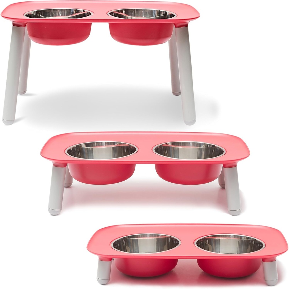 image:imageMessy Mutts Elevated Double Feeder with Stainless Bowls Adjustable Height 3 5 or 10 Adjustable Standing Feeder for Dogs 5 Cups per Bowl Dark GreyWatermelon