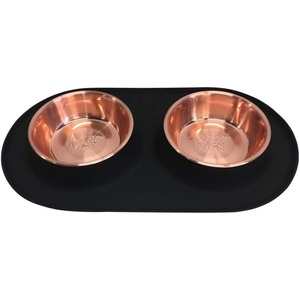 image:imageMessy Mutts Double Silicone Feeder with Stainless Bowls  NonSkid Food Dishes for Dogs for All Pets  Dog Food Bowls  Large 3 Cups Per Bowl  WatermelonBlack