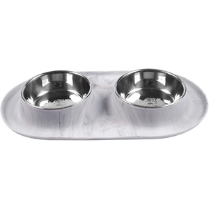 image:imageMessy Mutts Double Silicone Feeder with Stainless Bowls  NonSkid Food Dishes for Dogs for All Pets  Dog Food Bowls  Large 3 Cups Per Bowl  WatermelonMarble