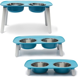 image:imageMessy Mutts Elevated Double Feeder with Stainless Bowls  Adjustable Height 3 5 or 10  Adjustable Standing Feeder for Dogs  5 Cups per Bowl  Dark GreyBlue