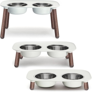 image:imageMessy Mutts Elevated Double Feeder with Stainless Bowls  Adjustable Height 3 5 or 10  Adjustable Standing Feeder for Dogs  5 Cups per Bowl  Dark GreyLight Grey  Faux Wood Legs