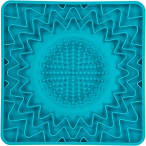 image:imageMessy Mutts Silicone Therapeutic Licking Bowl Mat  10 x 10  Slow Feeder Mat for Boredom amp Anxiety  Lick Pad for Dogs amp Cats GreyBlue