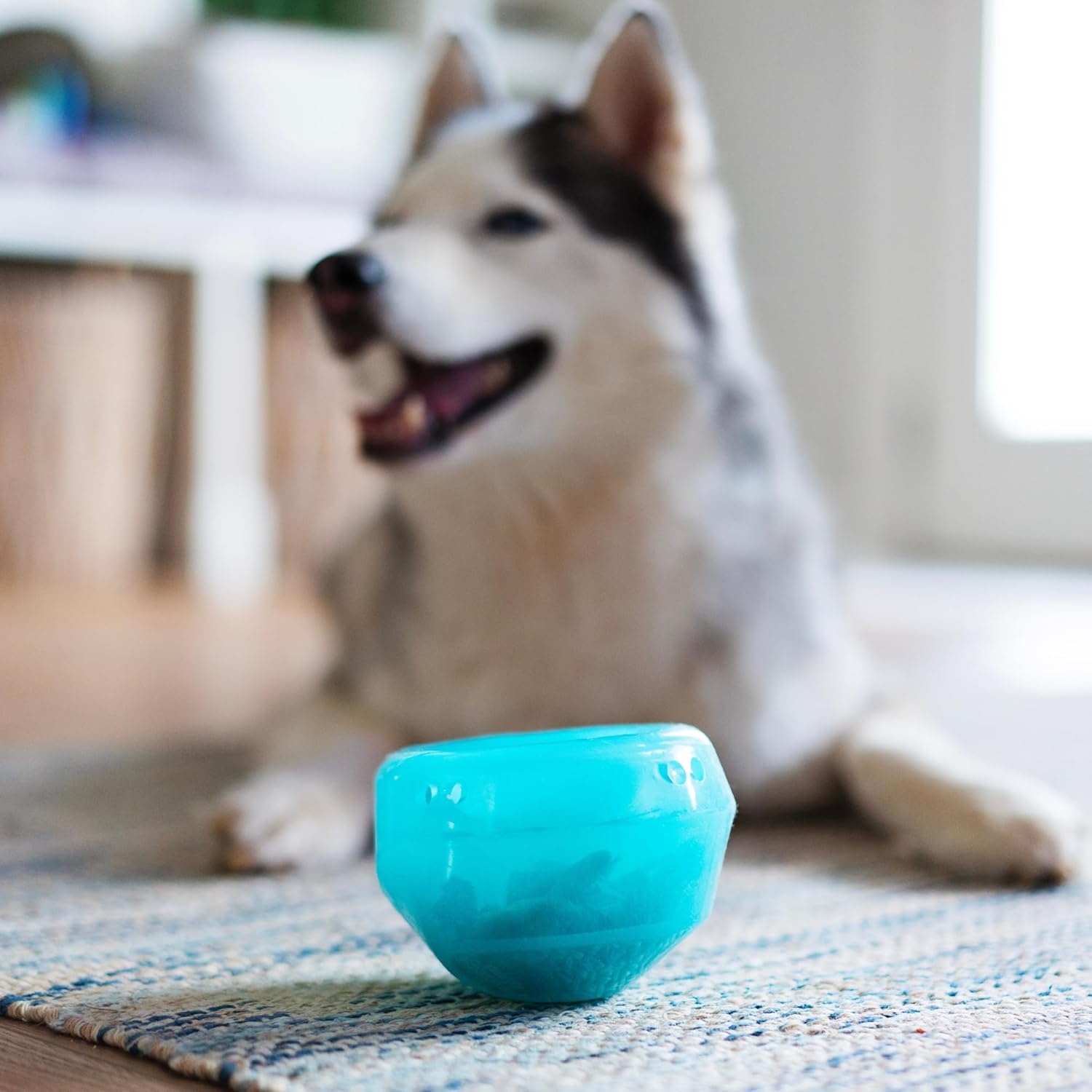 image:imageMessy Mutts Stuffn Wobble Ball 5 Fillable Dog Toy Interactive Puzzle Ball for Dogs Engaging Treat Dispensing Toy for DogsBlue
