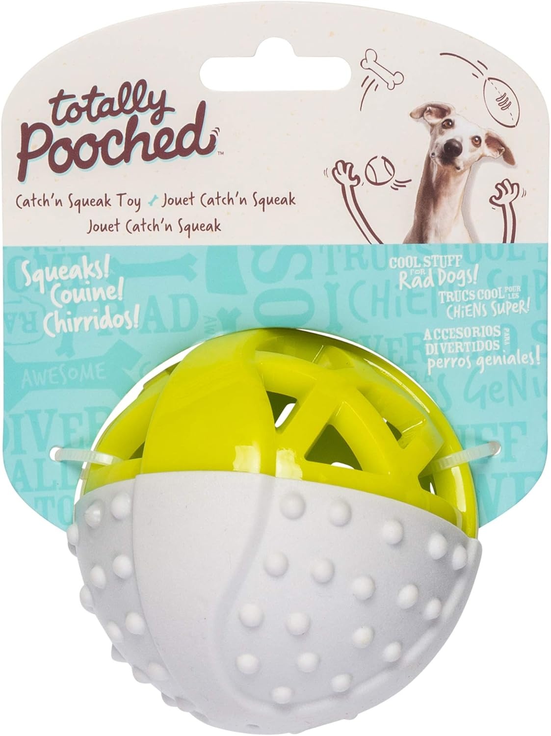 image:imageMessy Mutts Totally Pooched Catch n Squeak Ball 35 Foam Rubber Puzzle Toy for Dogs 2in1 Interactive Toy and Tooth Cleaner GreyTealGrey Green