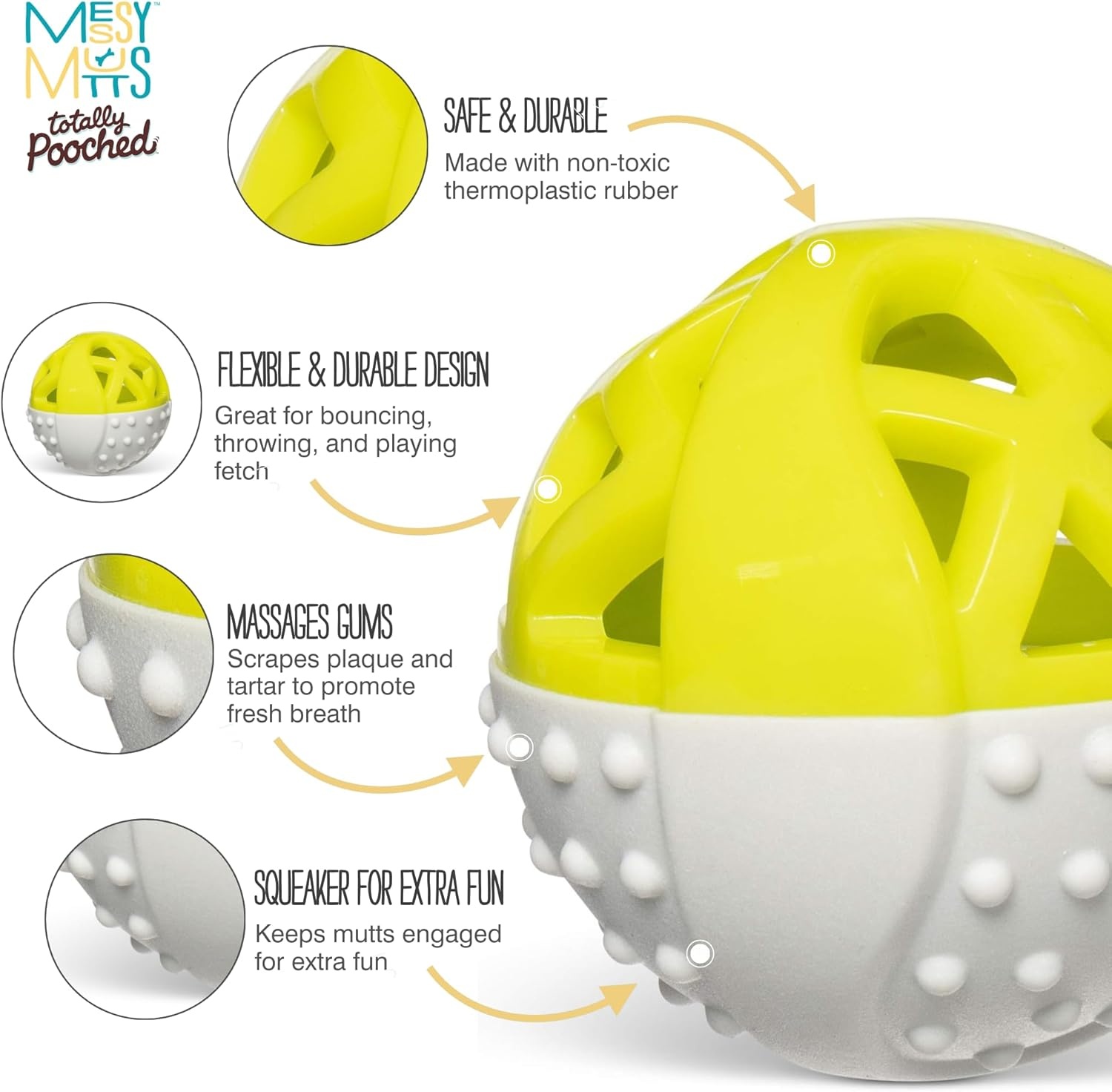 image:imageMessy Mutts Totally Pooched Catch n Squeak Ball 35 Foam Rubber Puzzle Toy for Dogs 2in1 Interactive Toy and Tooth Cleaner GreyTealGrey Green