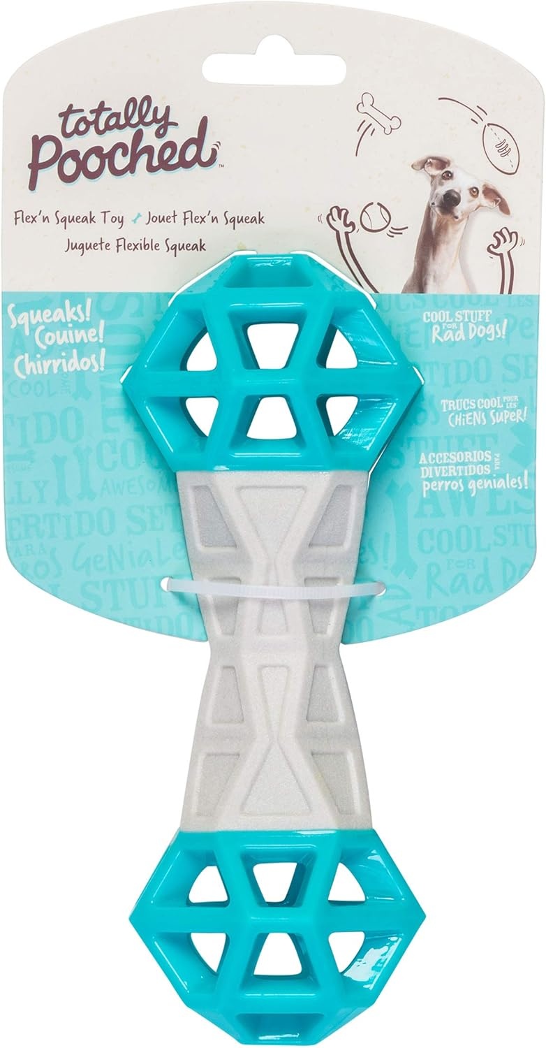 image:imageMessy Mutts Totally Pooched Flex n Squeak Dumbbell 7 Foam Rubber Dog Toy with Squeaker Made for Tough Chewers Interactive Treat Puzzle for Dogs GreyGreenGrey Teal
