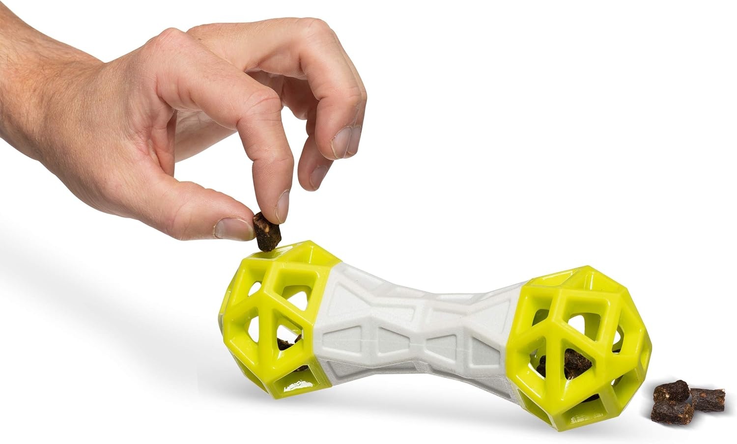 image:imageMessy Mutts Totally Pooched Flex n Squeak Dumbbell 7 Foam Rubber Dog Toy with Squeaker Made for Tough Chewers Interactive Treat Puzzle for Dogs GreyGreenGrey Green