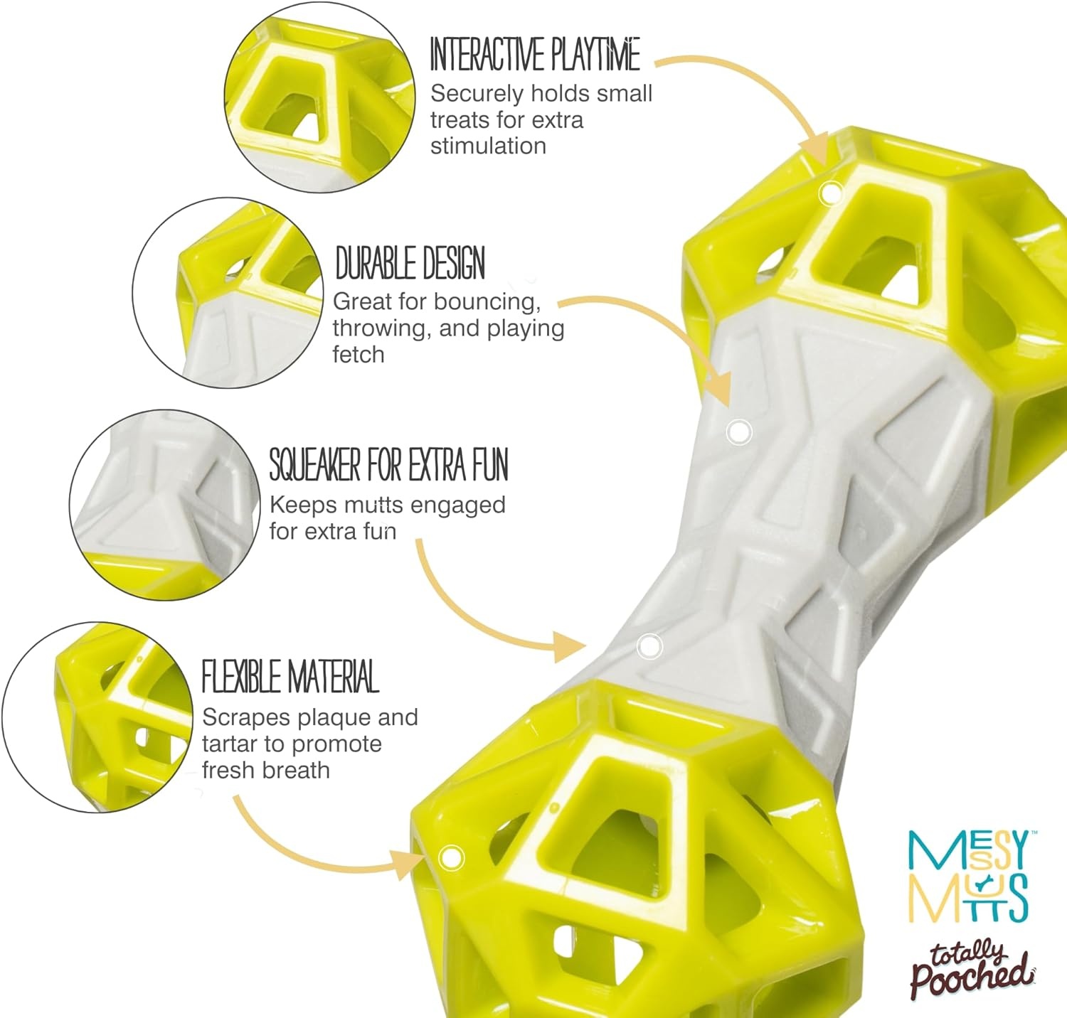 image:imageMessy Mutts Totally Pooched Flex n Squeak Dumbbell 7 Foam Rubber Dog Toy with Squeaker Made for Tough Chewers Interactive Treat Puzzle for Dogs GreyGreenGrey Green