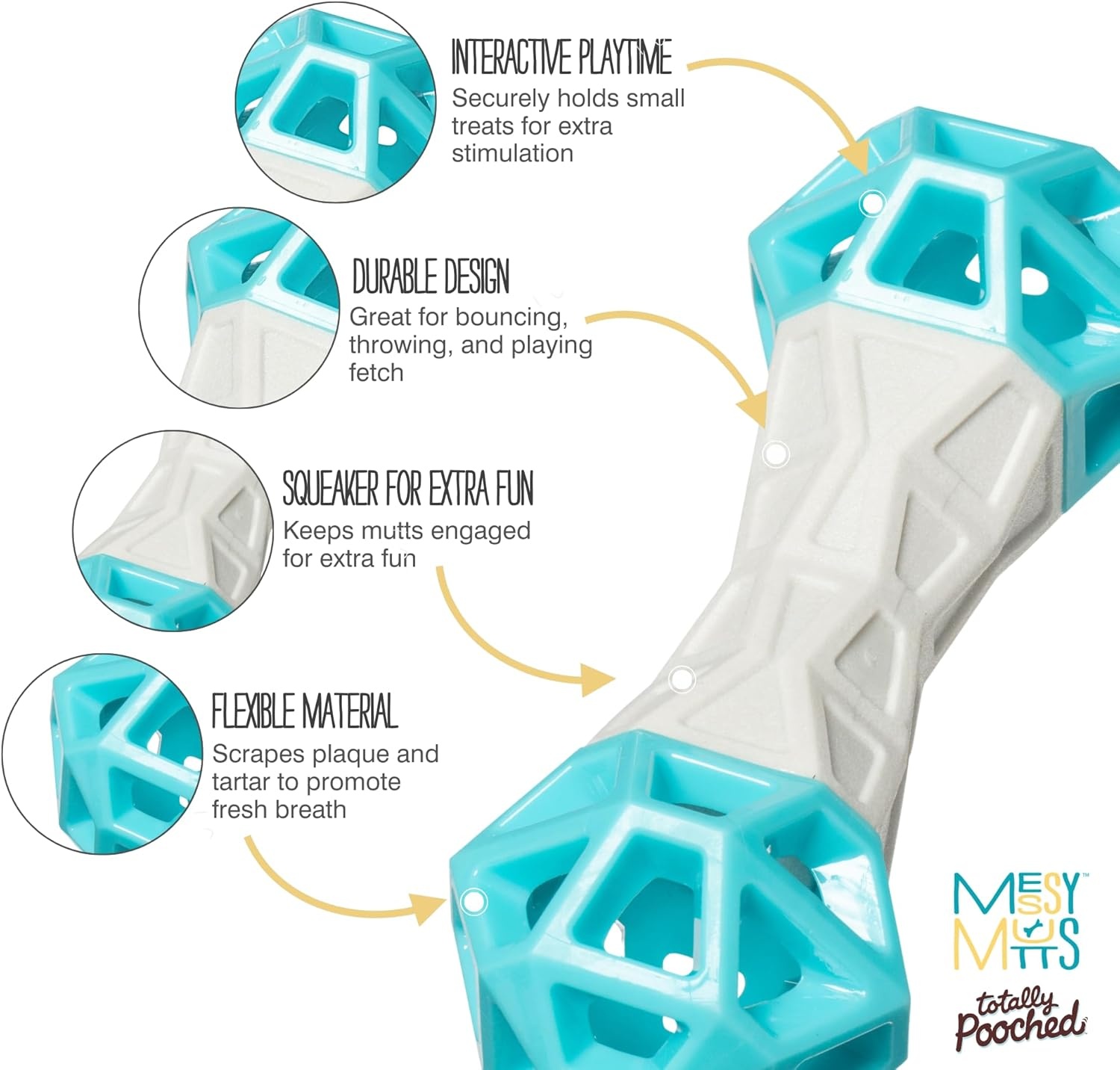 image:imageMessy Mutts Totally Pooched Flex n Squeak Dumbbell 7 Foam Rubber Dog Toy with Squeaker Made for Tough Chewers Interactive Treat Puzzle for Dogs GreyGreenGrey Teal